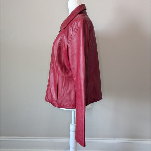 Oleg Cassini Vintage Red Leather Jacket Size Large Collared Zip-Up - Picture 3 of 9